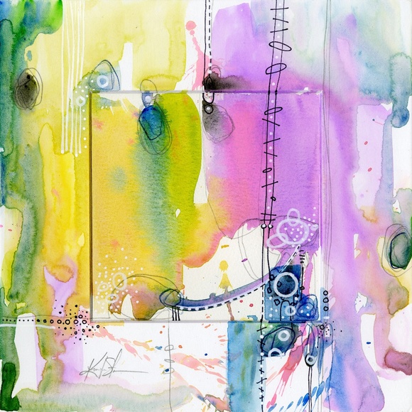 Original Abstract painting in hand painted mat - Magical Thinking 20